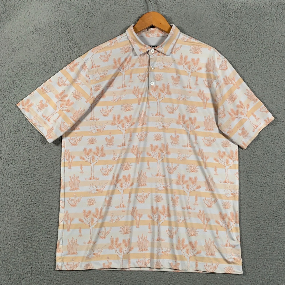 Waggle Joshua Tree Golf Polo Mens XL Orange White Striped Desert Cactus Stretch